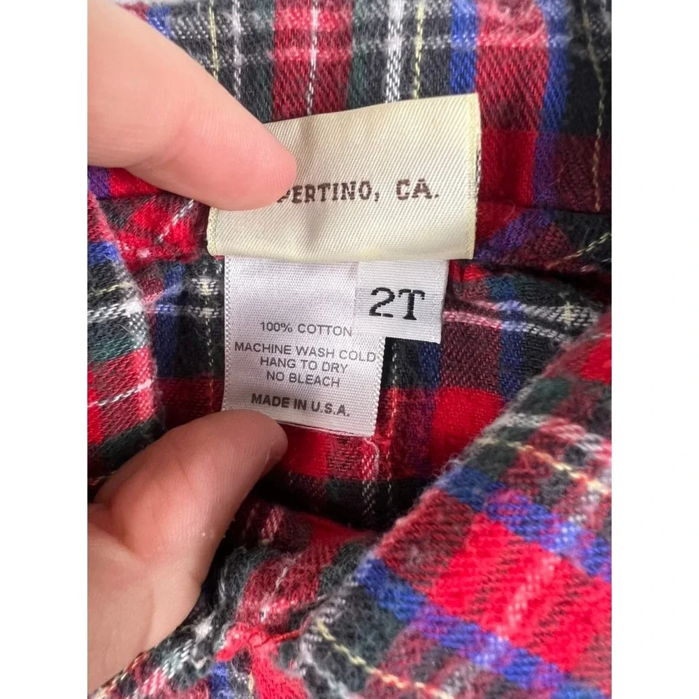 VTG Rebecca Raggs Plaid Button Down Shirt Toddler 2T Red Flannel Long Sleeve USA